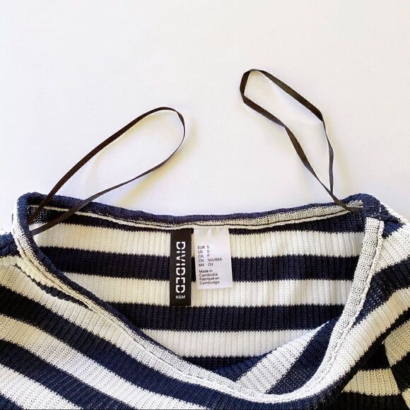 H&M Divided Knit Crop Top Navy Blue & White Stripes Short Sleeve Shirt S - Picture 5 of 9